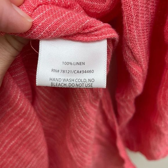 Eileen Fisher Linen Popover Top Womens Size Small Coral Pink Striped - Picture 8 of 12